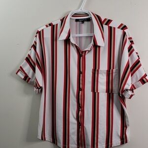 Sweet Rain Stripped Button Down Short Sleeve Shirt